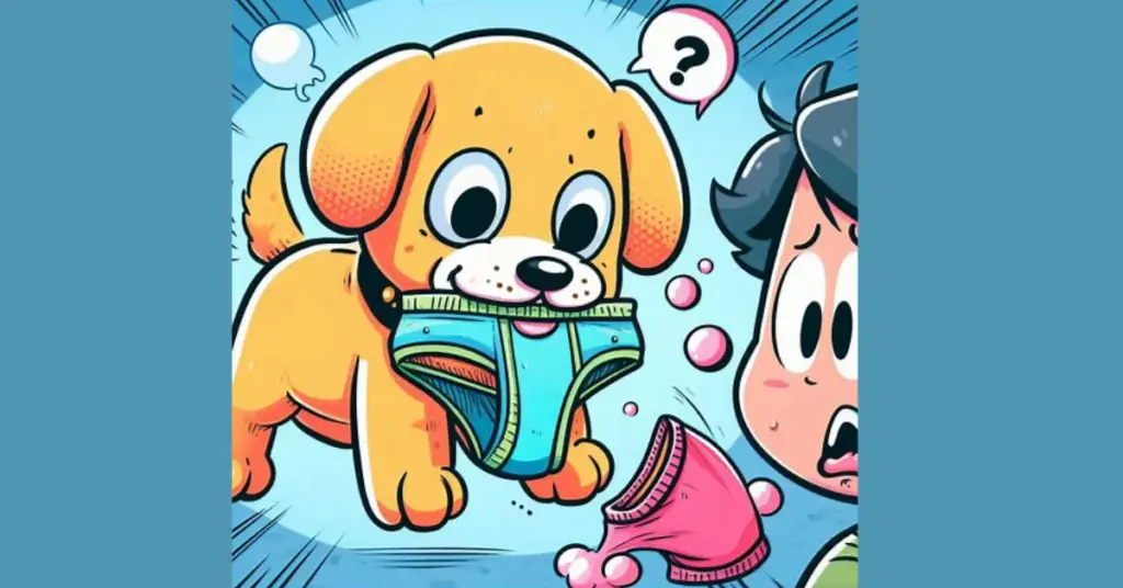 dog eating underwear