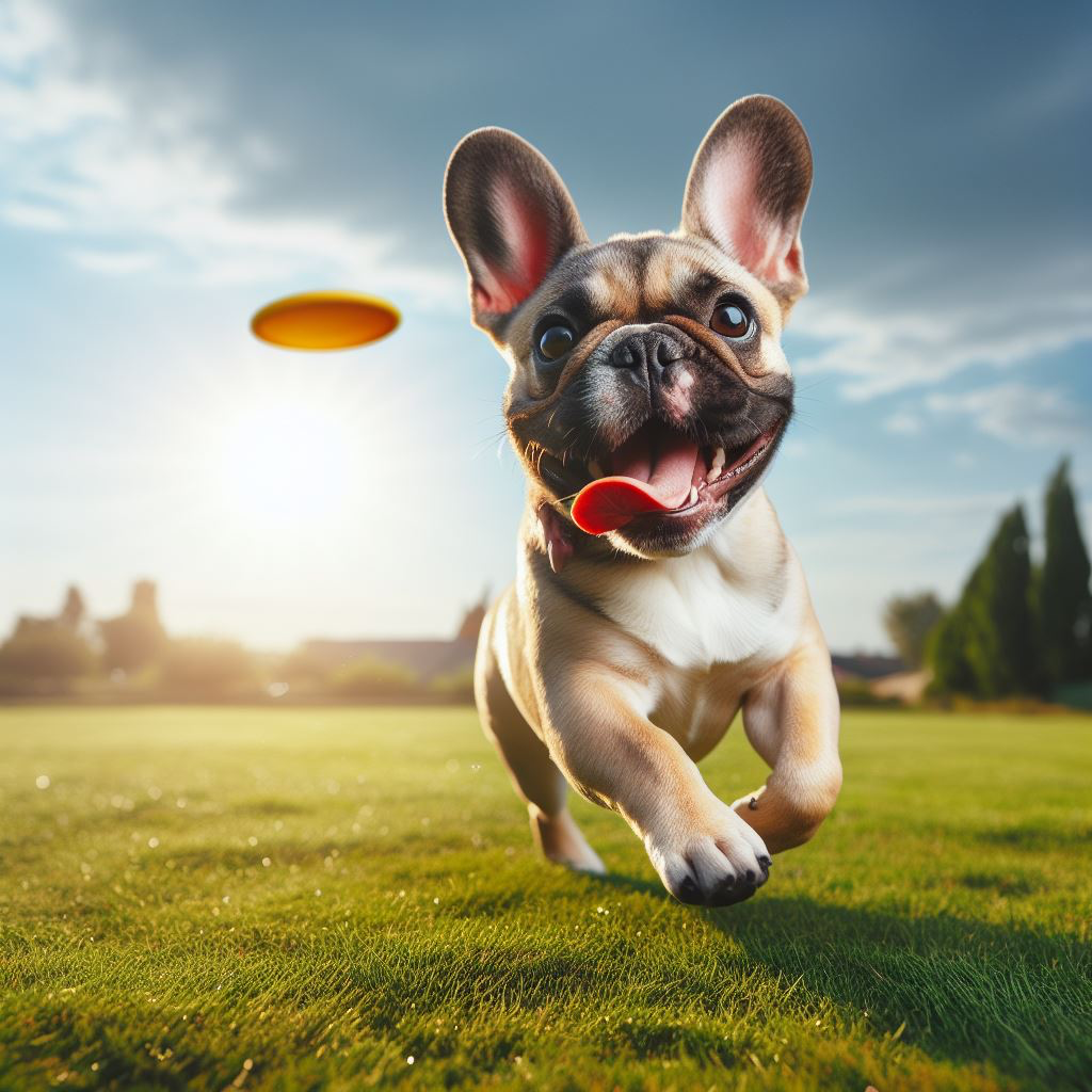 French bulldog playing frisbee